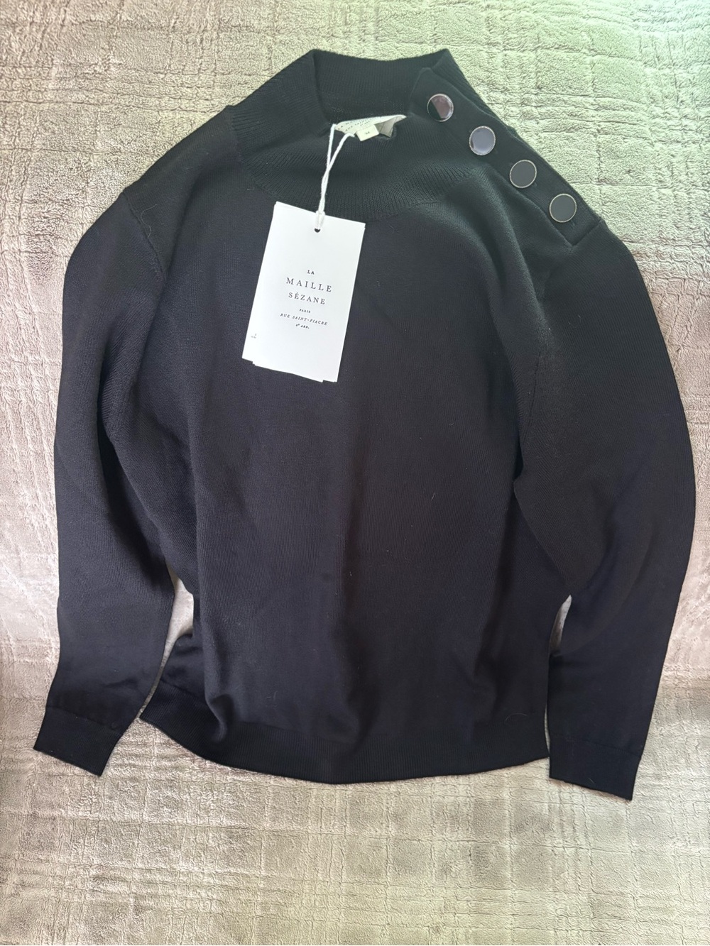 Sezane Black Button-Shoulder Turtleneck Sweater
